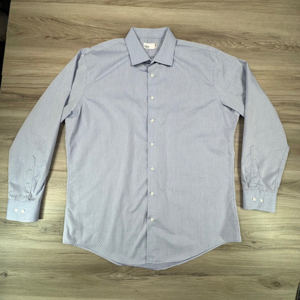 Nordstrom Rack Mens‎ Blue Geometric Non-Iron Trim Fit Dress Shirt 17 34/35
